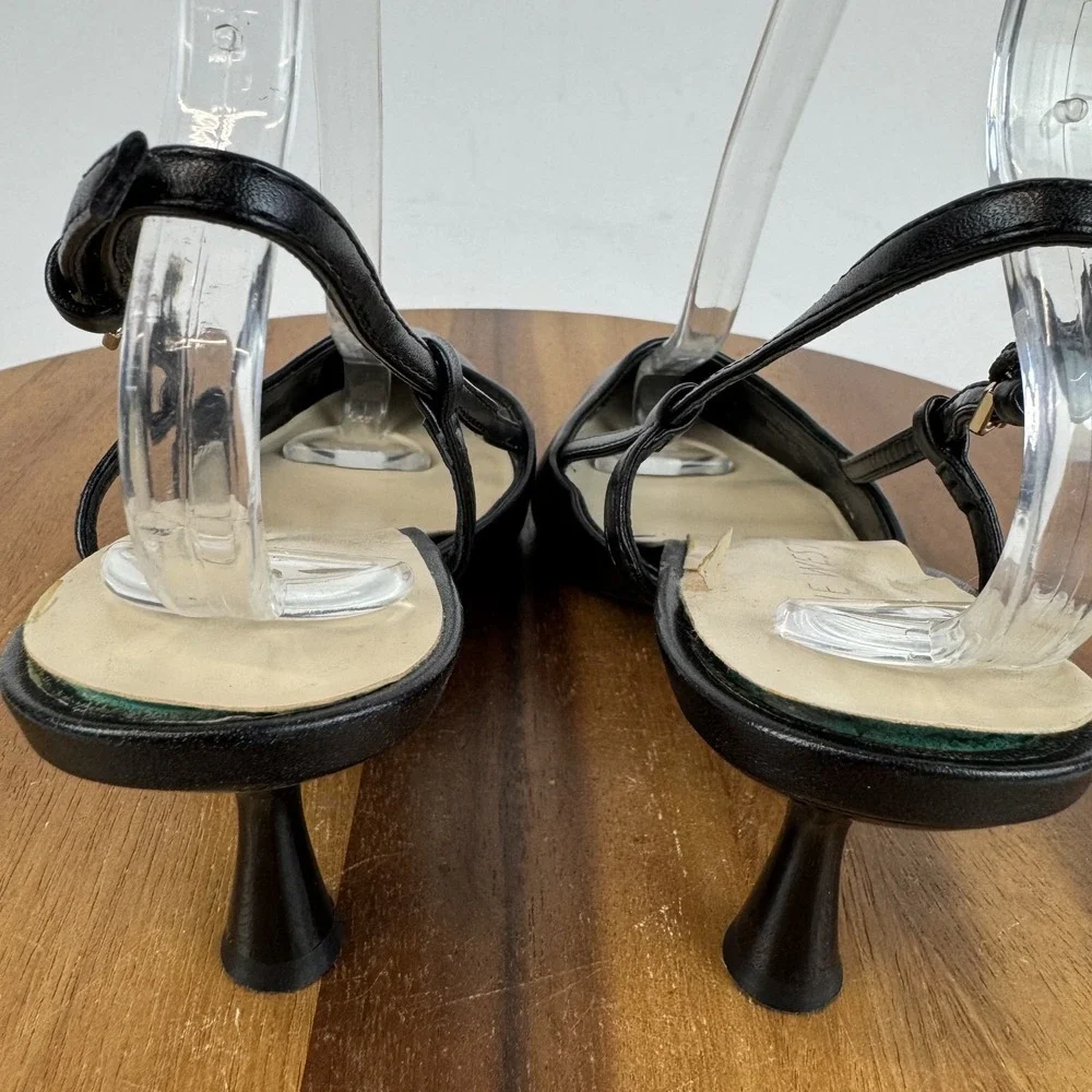 Womens Nine West Rowen Black Faux Leather Slingback Kitten Heeled Mules Size 7.5